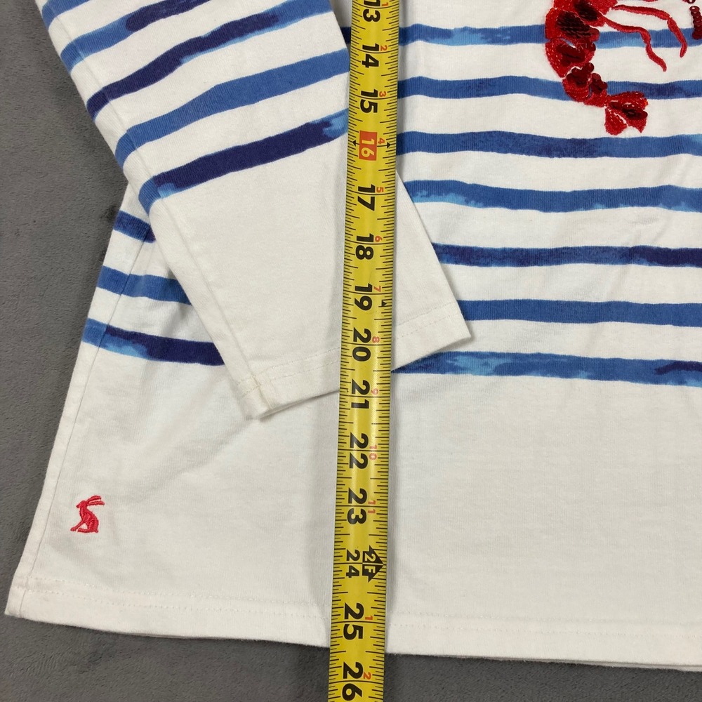 Joules Womens Blue White Striped Sequin Lobster Cotton Long Sleeve Top Size 14 - Picture 7 of 8